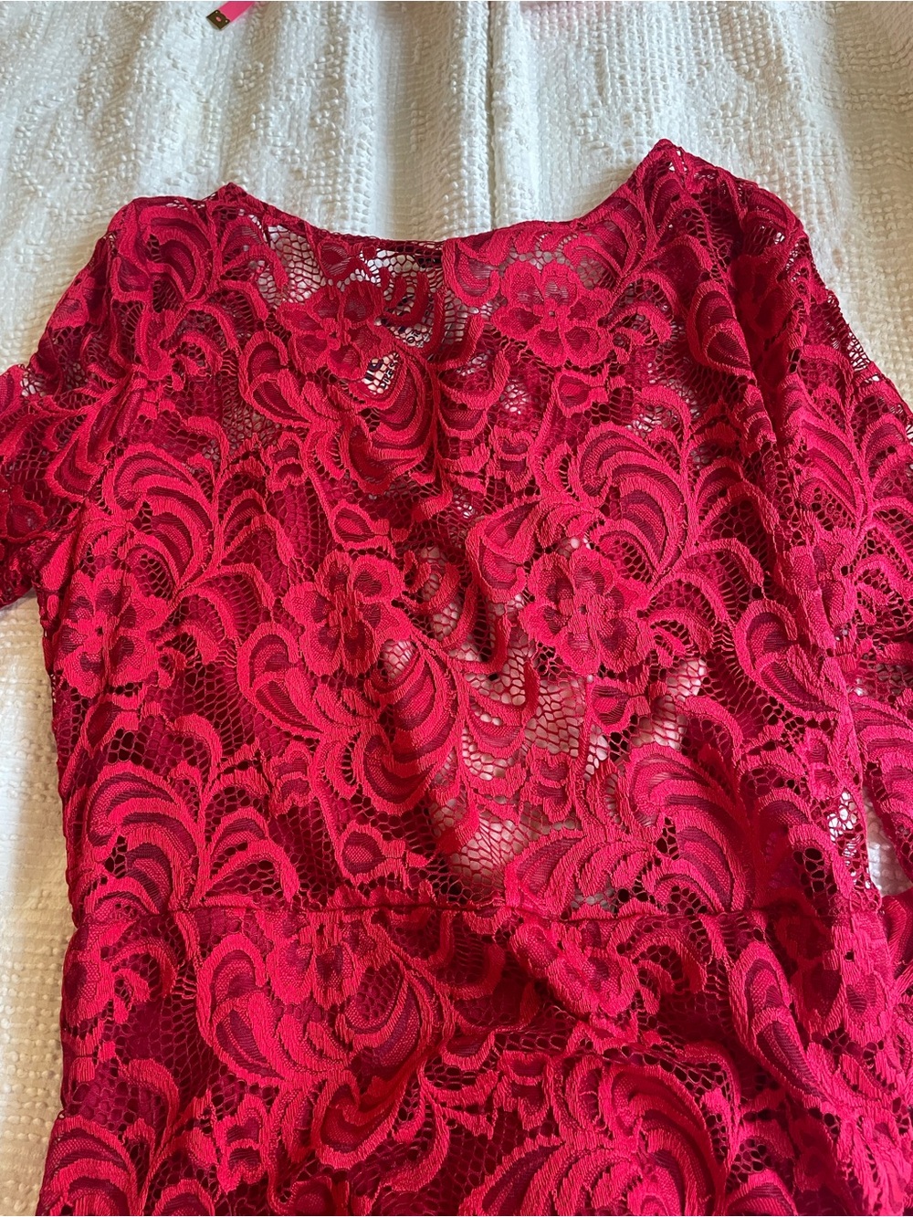 Homecoming Ambiance Red Lace Long Sleeve Sheath Dress - Picture 4 of 7